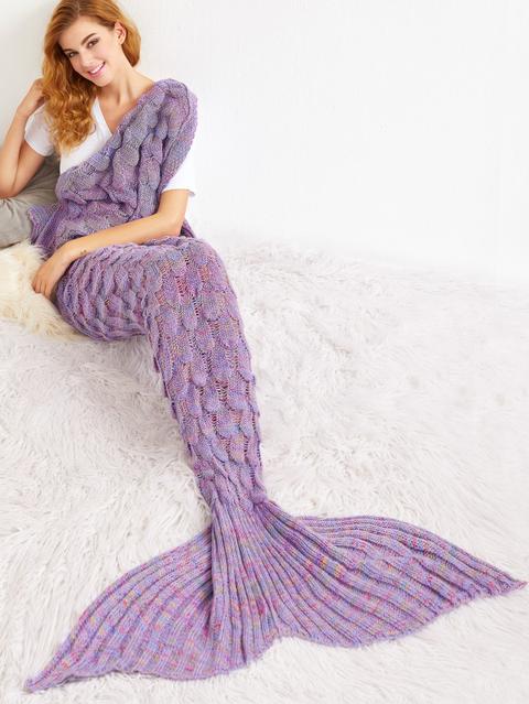 Coperta Forma Sirena Stile Scale Di Pesce Uncinetto - Violetto