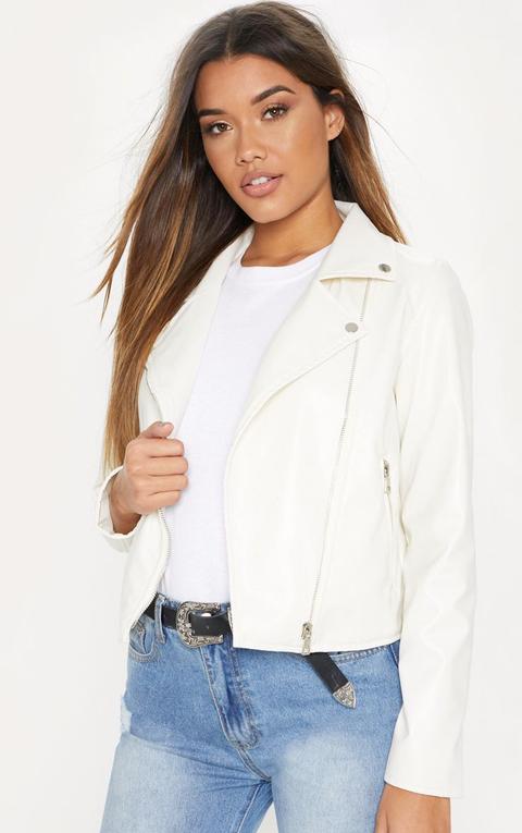 White Pu Biker Jacket