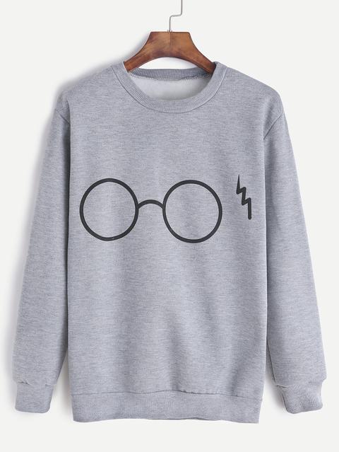 Sudadera Con Estampado De Gafas - Gris