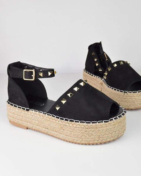 Elsie - Studded Espadrille Wedges In Black