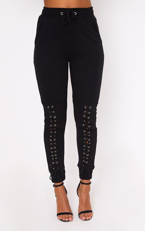 Black Eyelet Lace Up Joggers