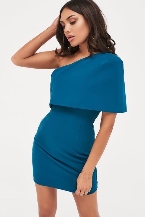 lavish alice one shoulder cape dress