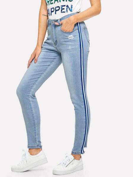 Casuale A Tinta Unita Strappato Blu Pantaloni Di Jeans from SheIn on 21 ...