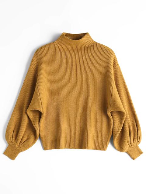 Maglione A Collo Alto Con Maniche A Lanterna White Yellow Gray Black Pink Red Crystal Cream