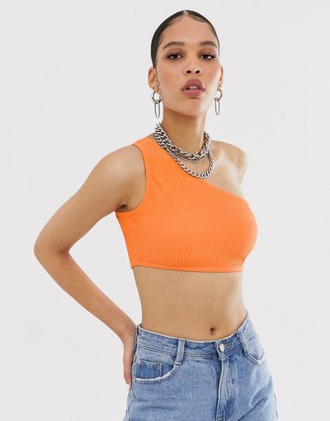 New Girl Order One Shoulder Crop Top In Neon Crinkle