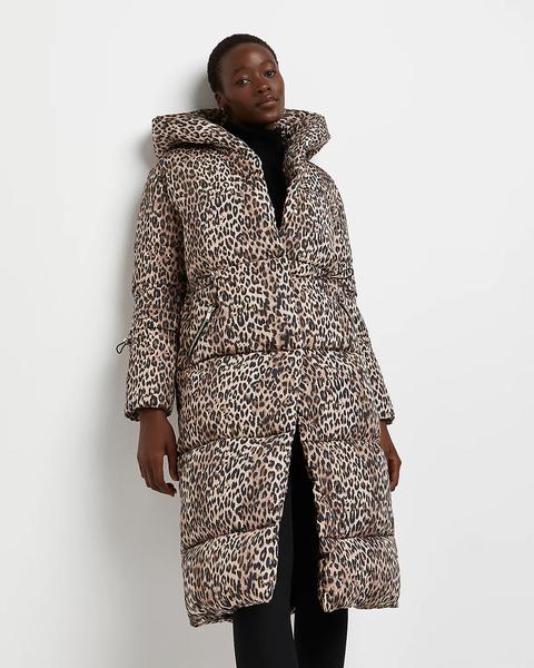 Brown Leopard Print Puffer Coat