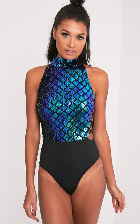 blue sequin bodysuit