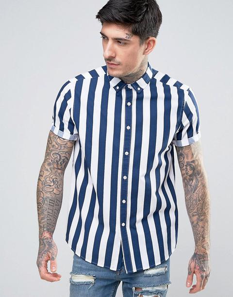 Camisa Azul De Corte Estándar A Rayas De Asos