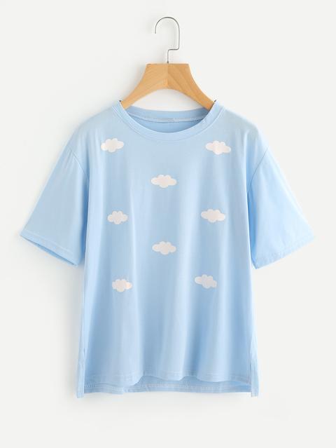 Cloud Print Dip Hem Tee