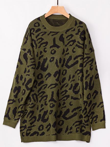 Maglione Oversize A Maniche Lunghe Leopardato Verde Animale Verde Militare