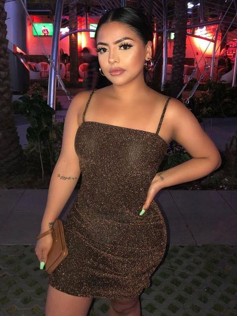 Amarie Sparkly Lurex Ribbed Cami Dress In Bronze