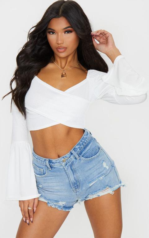 Prettylittlething Light Blue Wash Ripped Denim Shorts