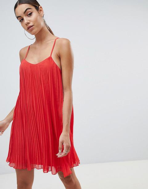 Missguided - Vestito Svasato A Pieghe - Rosso