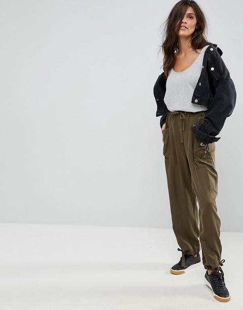 Asos - Pantaloni Militari In Tencel Verde Oliva - Verde