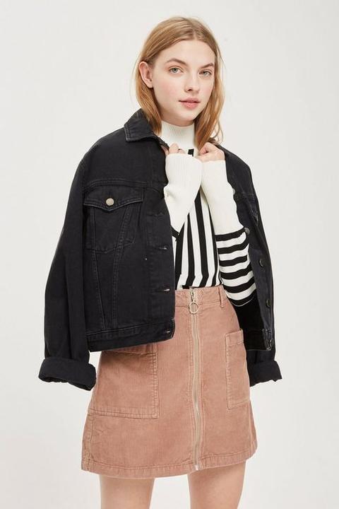 Moto Cord Zip Denim Mini Skirt