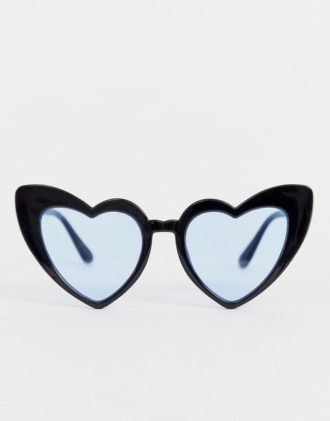 Gafas De Sol Con Diseño De Corazón En Negro Con Lentes Azules De Glamorous