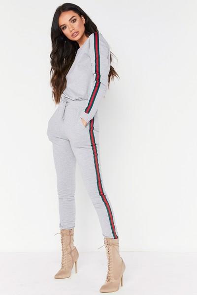 Victoria Grey Side Stripe Crew Neck Loungewear Set