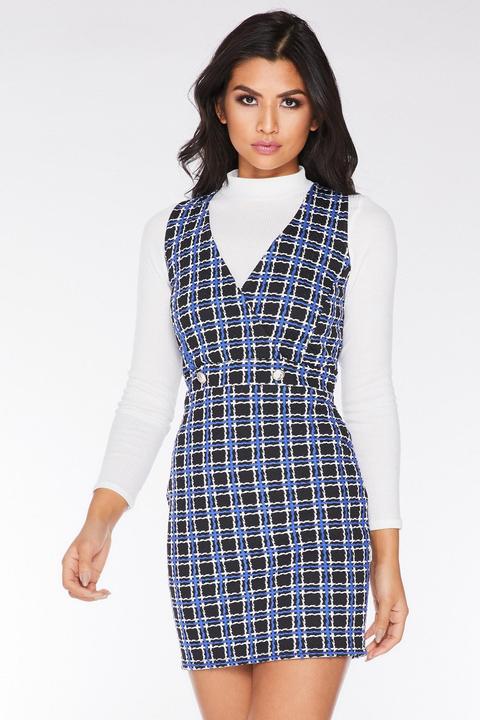black and white checked pinafore dress