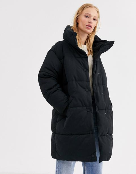 Monki Longline Puffer Jacket In Black