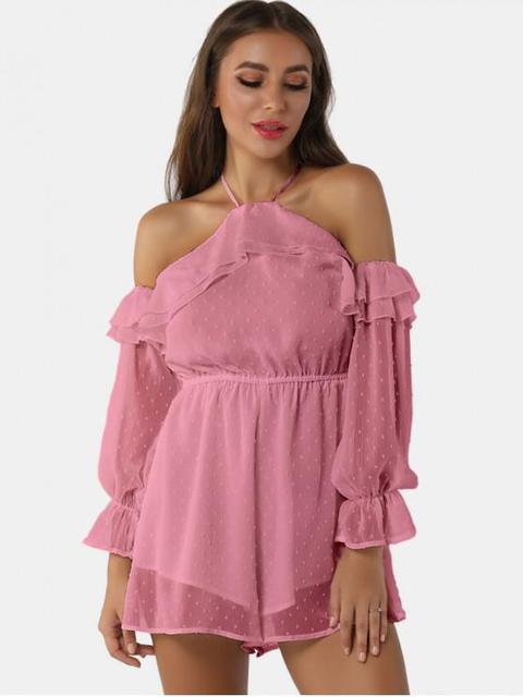 Mono Corto Volantes Rizado En Capas Khaki Rose