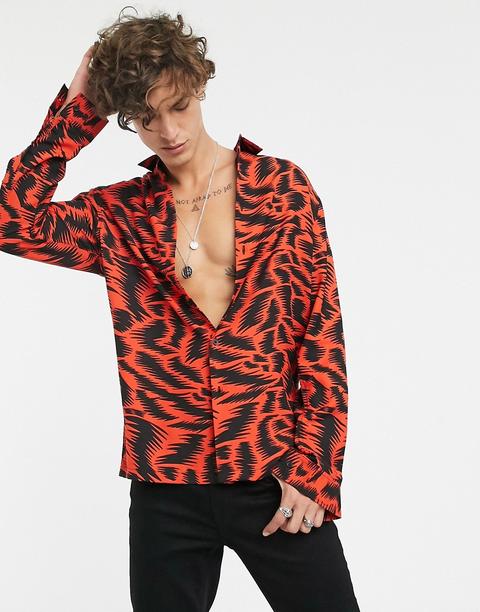 Camisa De Manga Larga Y Corte Estándar Con Estampado De Zigzag En Rojo De Asos Design