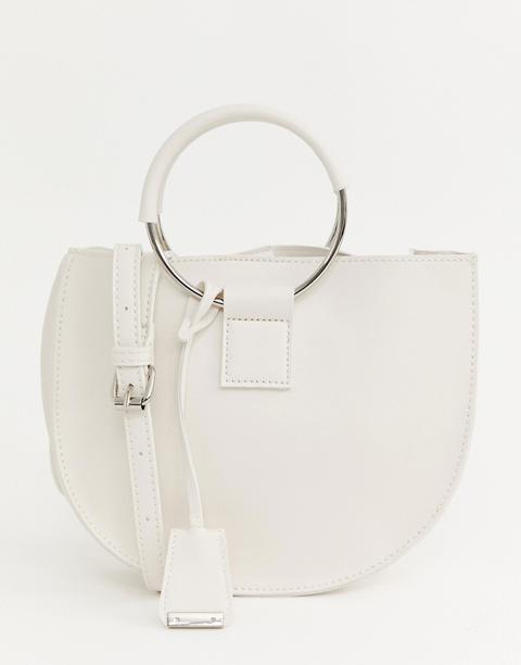 Glamorous - Borsa A Mezzaluna Bianca Con Tracolla E Manici Ad Anello - Bianco