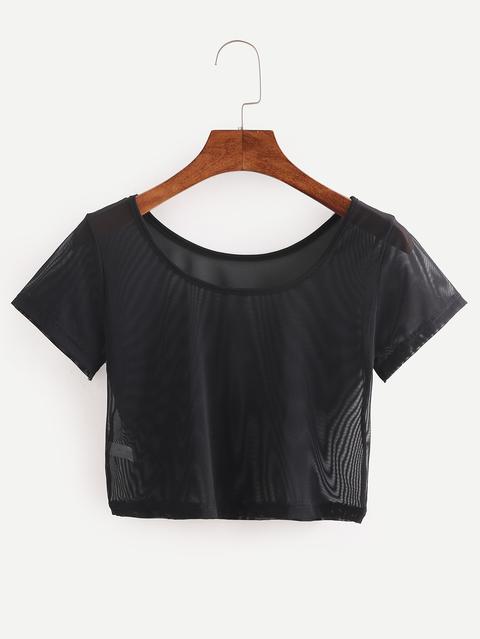 Crop Black Mesh T-shirt