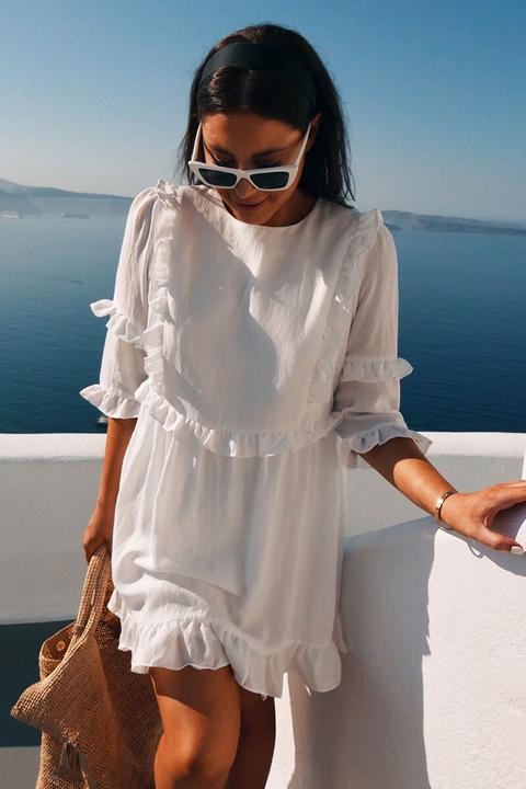 White Dresses - Lorna Luxe White 'girl's Girl' Ruffle Mini Dress