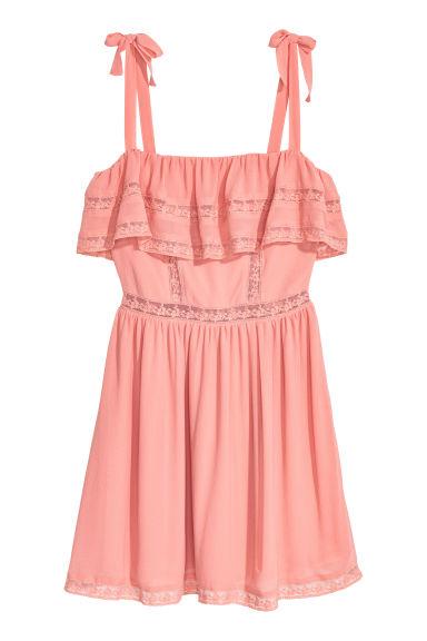 Vestido Con Cinta De Encaje - Rosa