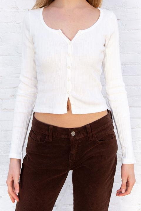 Brandy Melville (BM) Zelly Top - White, Button-up Crop, Women's Fashion,  Tops, Other Tops on Carousell