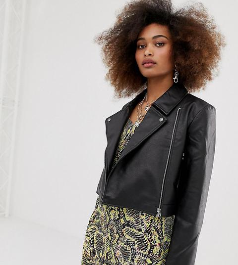 Collusion Leather Look Biker Jacket-black