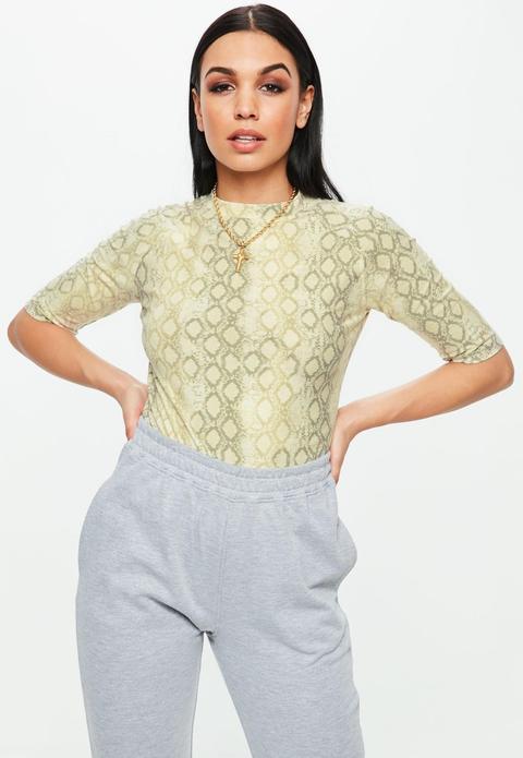 Yellow Snake Print Fitted Top, Yellow