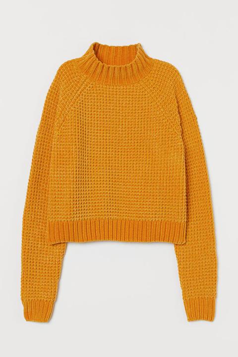 Pull En Maille Côtelée - Jaune