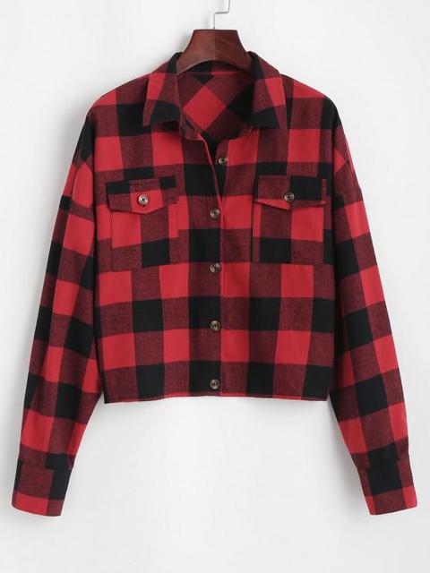 Zaful Camisa Casual A Cuadros Red