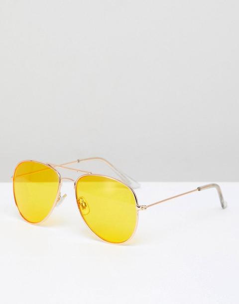 Pull&bear Copper Frame Aviator Sunglasses With Yellow Lenses - Yellow