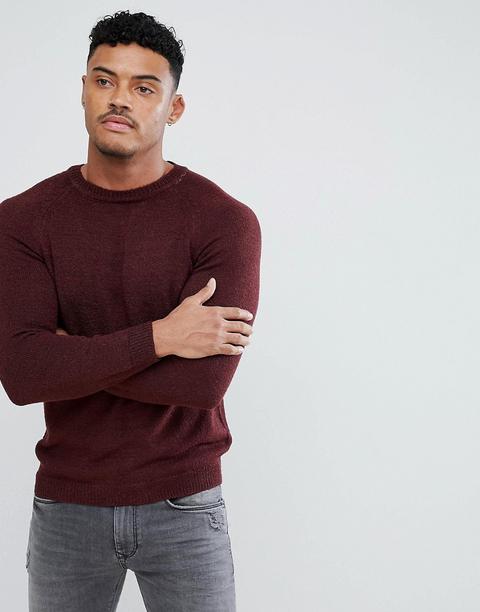 Pull&bear - Maglione Lavorato Bordeaux - Rosso