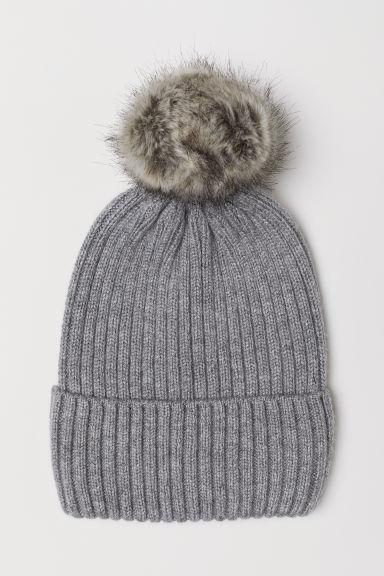 H & M - Gorro En Punto De Canalé - Gris