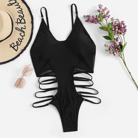 Costume Da Bagno Un Pezzo In Tulle A Contrasto Con Disegni Traforati