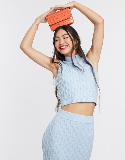 Native Youth High Neck Sleeveless Top In Cable Knit Co-ord-blue