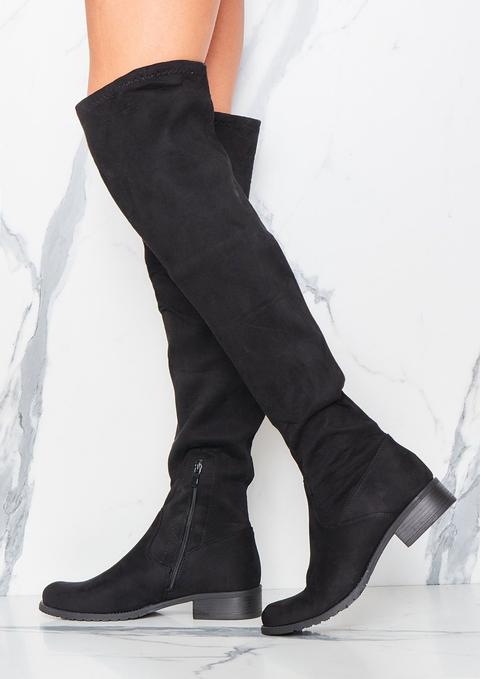 Noor Black Faux Suede Knee High Boots