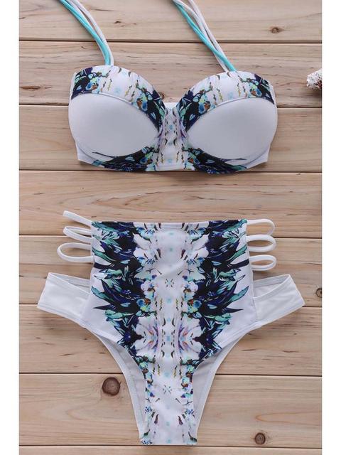 Printed High Waisted Vintage Underwire Bikini Set