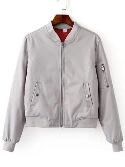 Cazadora Bomber Cremallera Manga Con Bolsillo - Gris