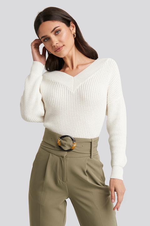 V-neck Wide Rib Knitted Sweater