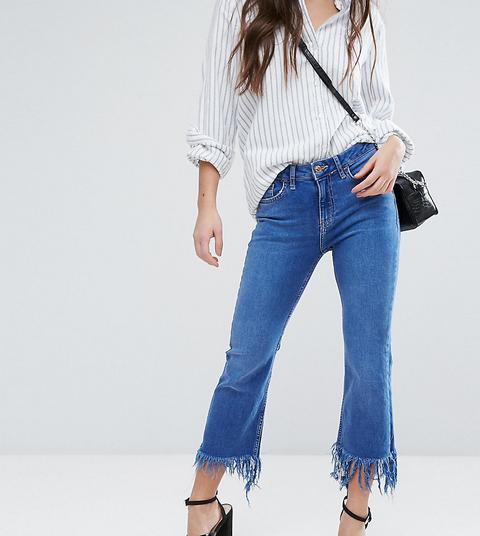 New Look Petite - Jeans A Zampa Con Orlo Sfrangiato - Blu