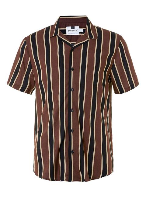 Brown, Cream And Black Stripe Revere Collar Shirt