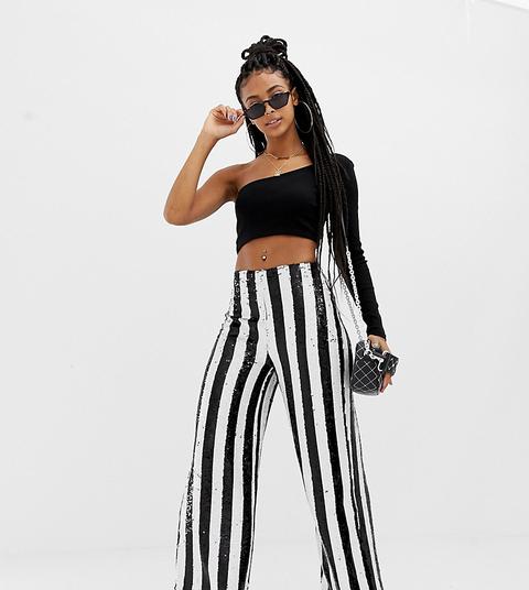 Pantalones De Pernera Ancha A Rayas Con Lentejuelas De Collusion-multicolor