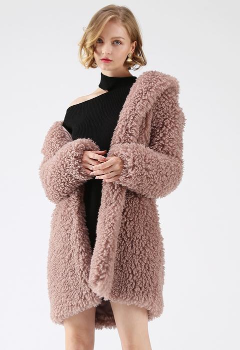 Feeling Of Warmth Faux Fur Longline Coat In Mauve