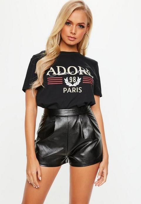 Black Faux Leather Shorts, Black