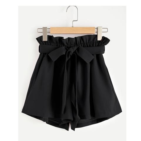 Frill Waist Self Tie Paperbag Shorts