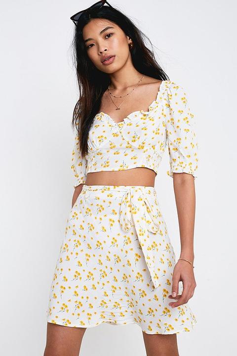Narrated Daisy Print Wrap Mini Skirt
